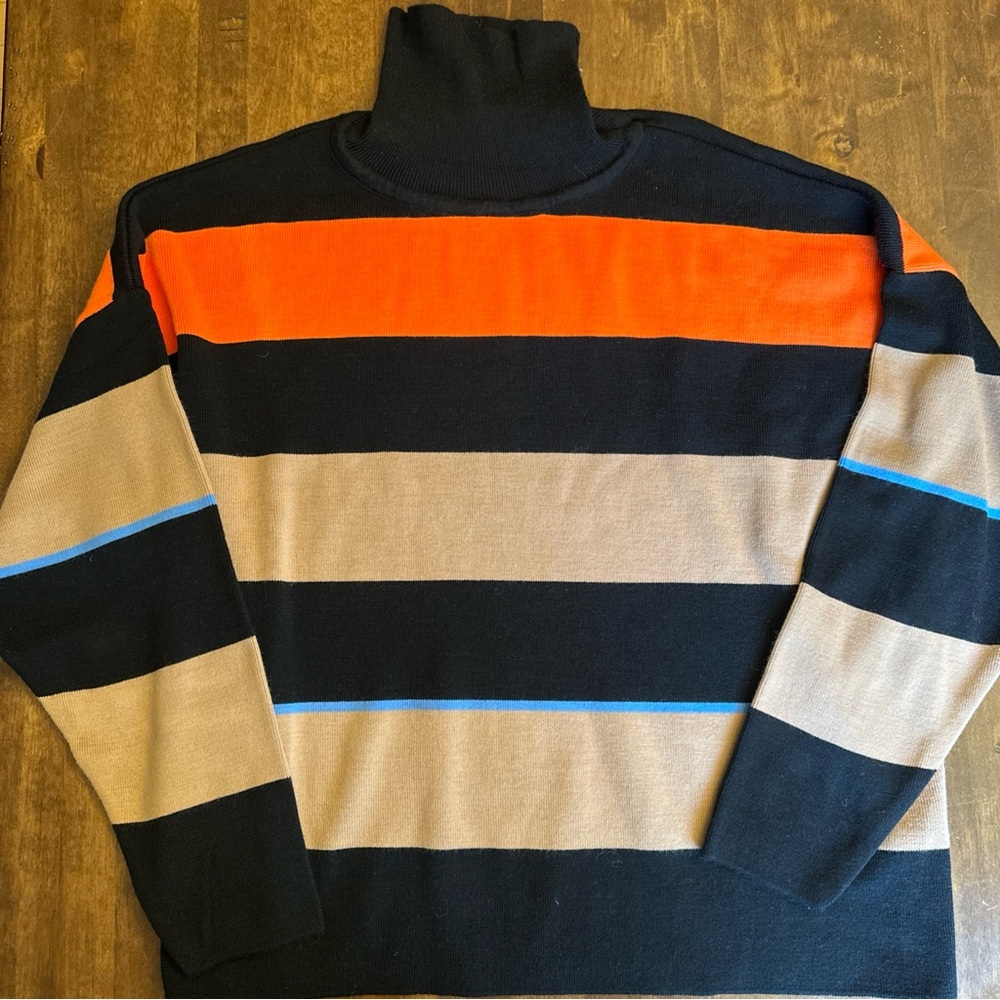 Touche Stripped Knit Tunic Sweater Turtleneck‎ Size L Fall Office Cozy Travel